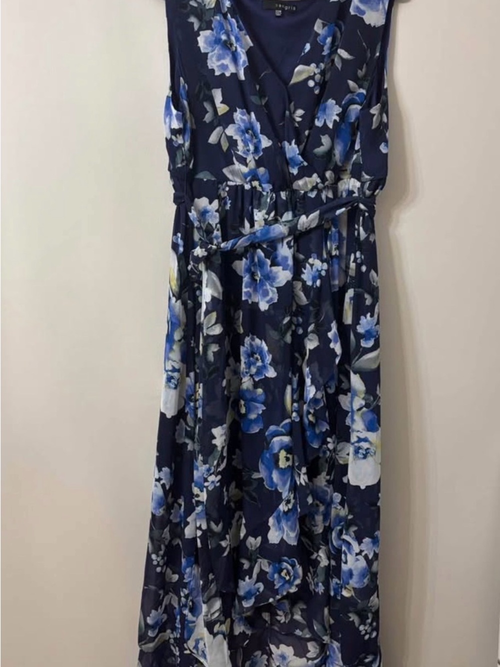 Navy Blue Floral faux wrap Maxi Dress